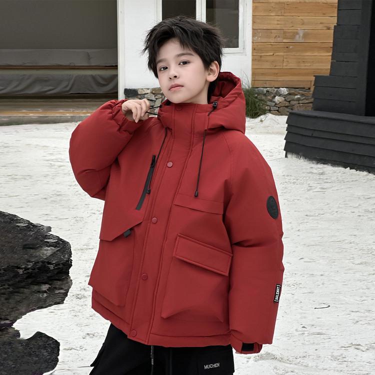 

2026 New Winter Men s & Kids Plus Velvet Warm Jacket - Stylish Cotton Casual Wear for Medium & Large Children 130 cm кленовий/червоний