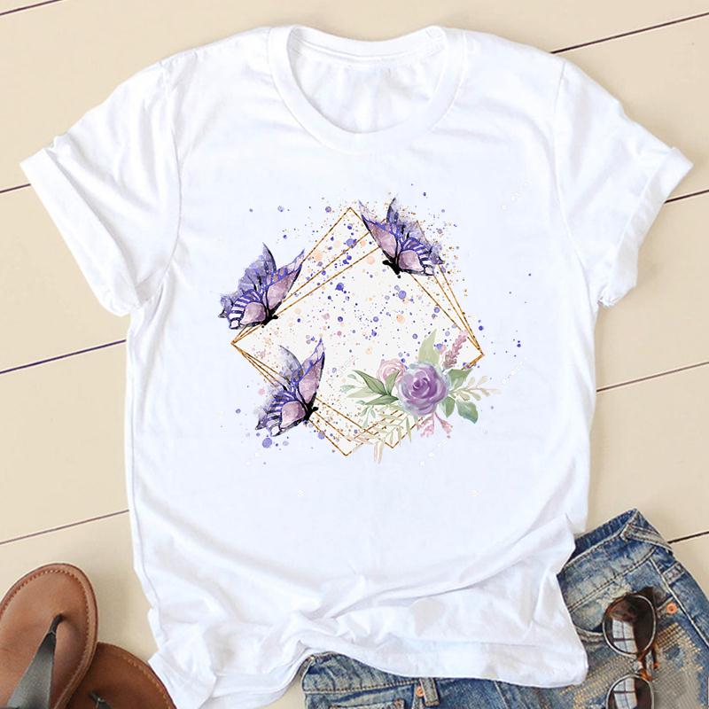 Clothes T Women Short Sleeve Casual Fashion Tshirt Summer Butterfly Flower Spring Top Female Tee Shirt Lady Graphic T-shirts