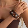SHIXIN Vintage Irregular Hyperbole Wooden Cuff Bangles Women Punk Round Geometric Wide Inlaid Turquoise Bracelets Chunky Jewelry