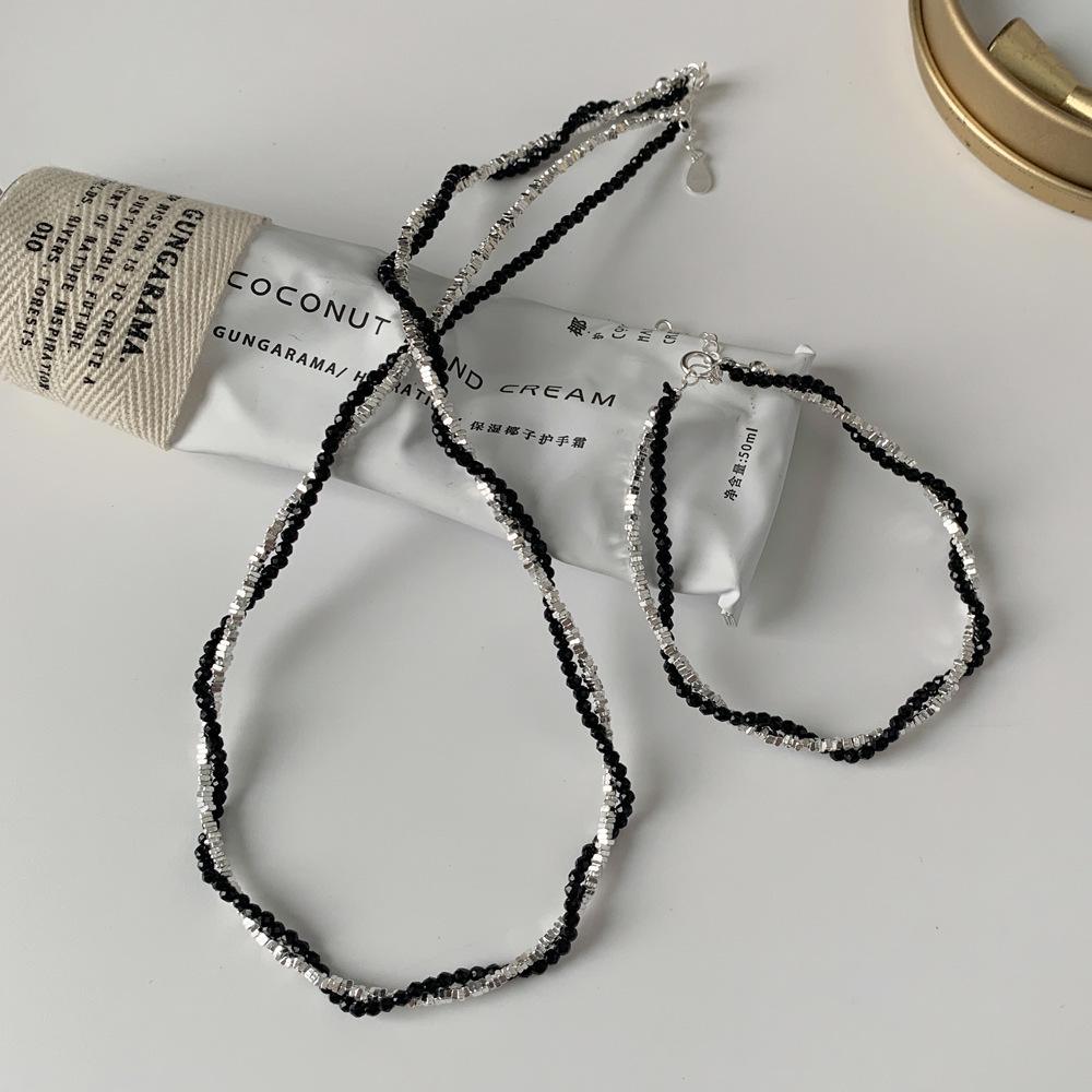 

Elegant S925 Silver Black Spinel Double-Layer Bracelet Necklace S925 Silver