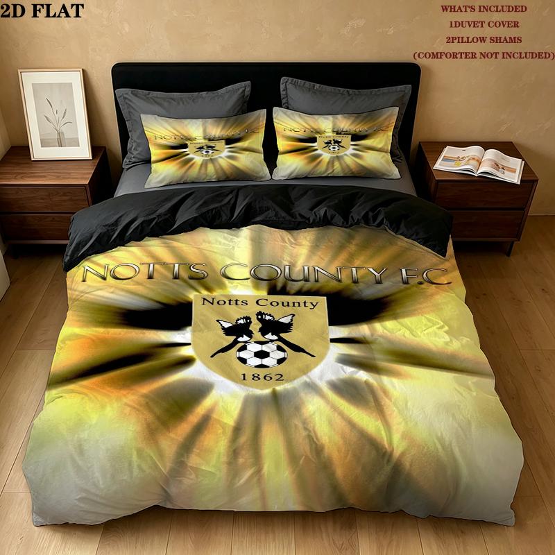 Notts County FC Pattern Bedding uilt Set uilt Cover Pillowcase Home Decoration Birthday Gift (1 * duvet cover + 2 * pillowcase without core)