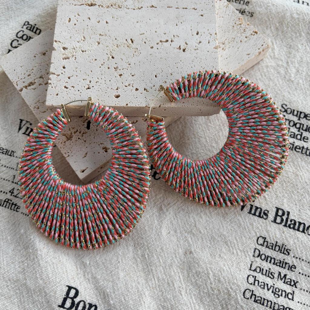 High-End Retro Versatile Ear Cuffs: Colorful Woven Hoops with 925 Silver Studs