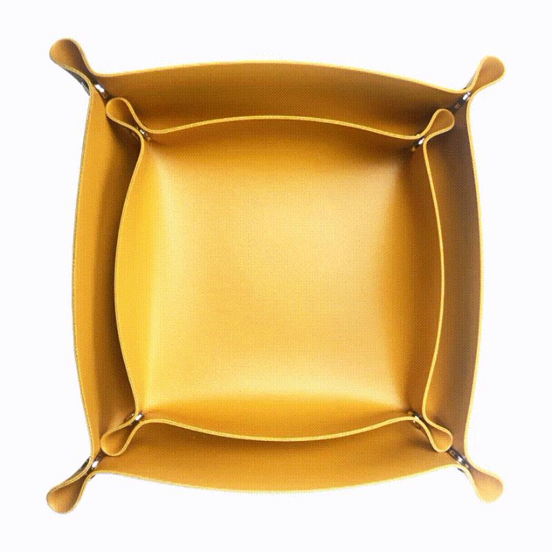 მორგებადი PU ტყავის შესანახი უჯრა დასაკეცი კუთხეებით და მარტივი დიზაინით