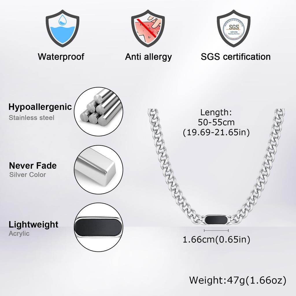 Vnox Unisex Stainless Steel Choker Necklaces,Cuban Link Chain Necklaces for Men Women,Fashion Slide Geometric Bar Pendant Collar