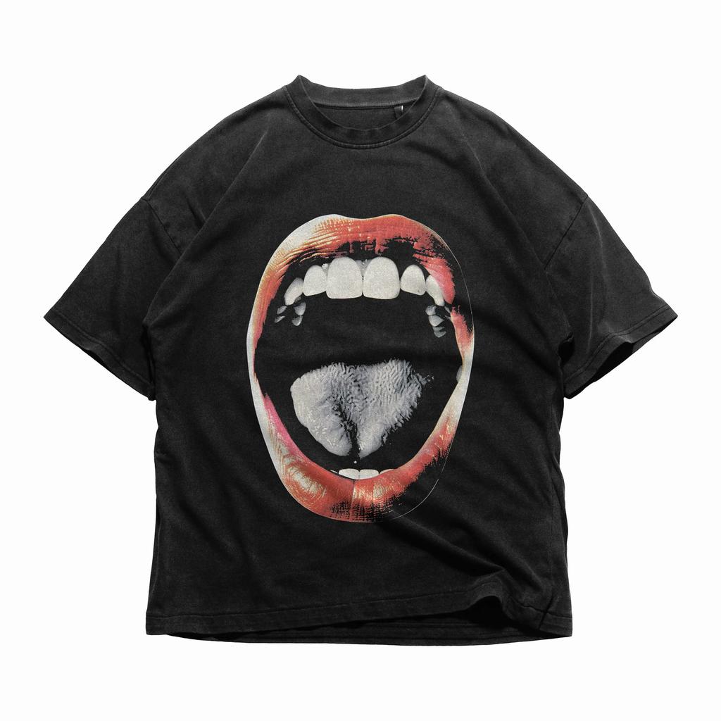 Vintage Trend  Summer Cotton Short Sleeve TShirt Men Y2K Lips Graphic Print Casual Round Neck Streetwear Short Sleeve Top