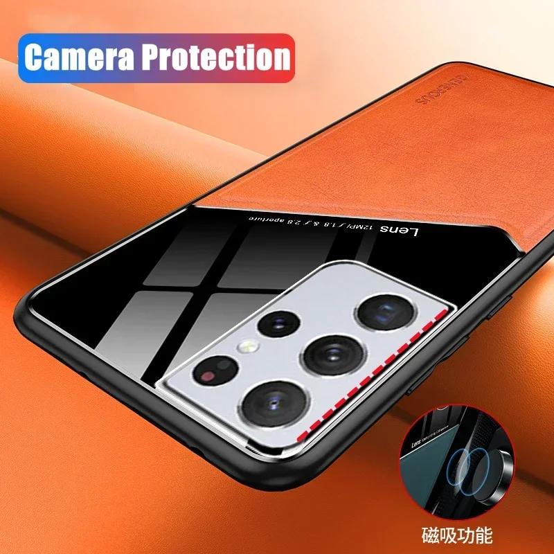 Luxury Leather Car Magnetic Protective Case for Samsung Galaxy S24 S23 S22 20 21  Note 20 Ultra S10 M55 M35 A15 Protect Shockproof Protection Cover