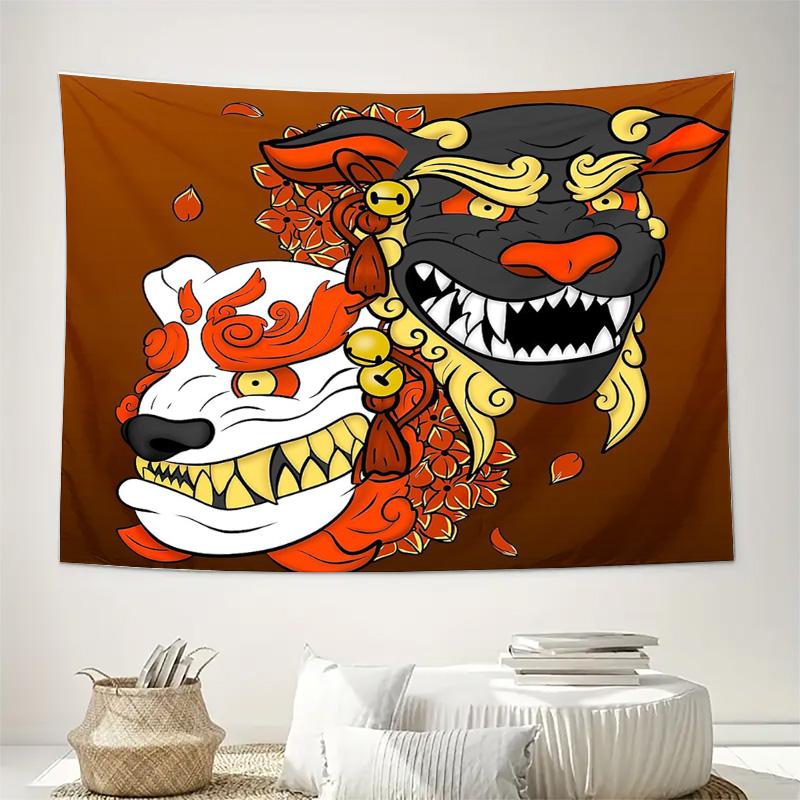 Japanese Fox Mask Tapestry Forest Spirit Wall Hanging Anime Room Decor Home Decor Aesthetic Bedroom Dorm Wall Art
