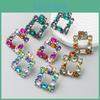 Crystal Drop Earring Alloy Womens Square Hollow Mini Super Sparkling Party Versatile Earrings