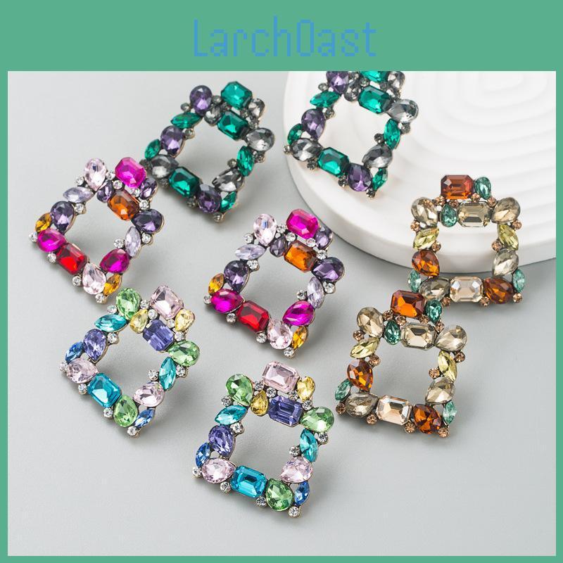 Crystal Drop Earring Alloy Womens Square Hollow Mini Super Sparkling Party Versatile Earrings