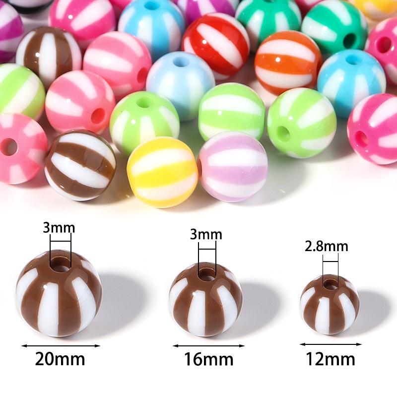 10-20pcs 12 16 20mm Stripe Acrylic Beads Colorful Round Loose Spacer Beads Big Hole Beads DIY Bracelet Jewelry Making Supplies