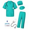 6pcs Doctor Cosplay Costume Nurse Uniform Surgical Short Sleeve Top Pant Hat Mask Stethoscope Mardi Gras Halloween Role Play Set