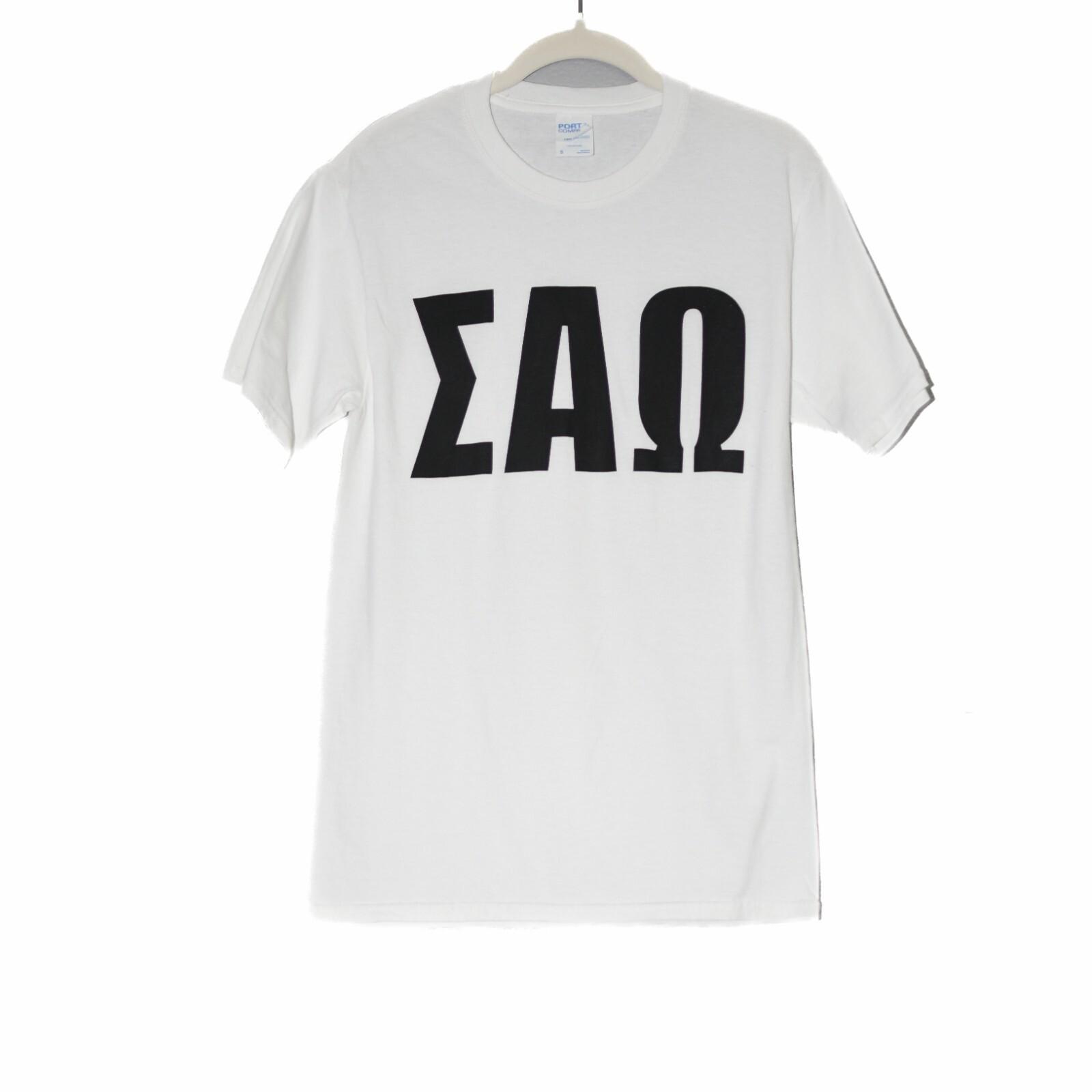 Port Company Mens White Cotton T-Shirt Spell Out Logo Crew Short Sleeves Small M