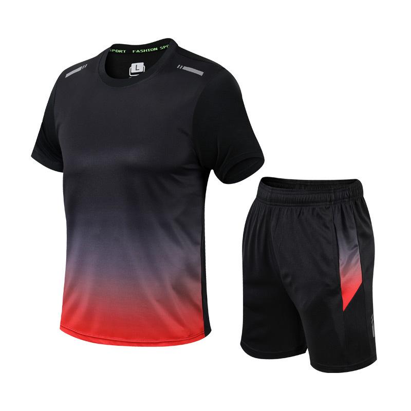 Summer Sportswear Men Gradient Printed Badminton Set Outdoor Running T-shirt and Shorts Comfortable and Breathable Clothing