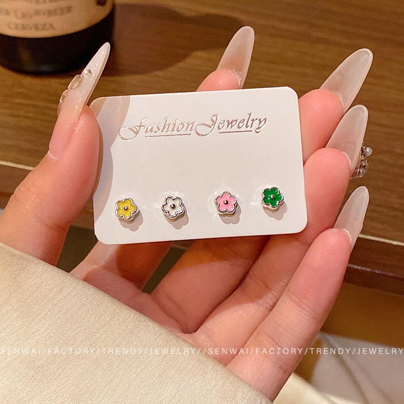 Small Color Flower Stud Earrings Women s Sweet Mori Set Earrings Summer Student Earrings