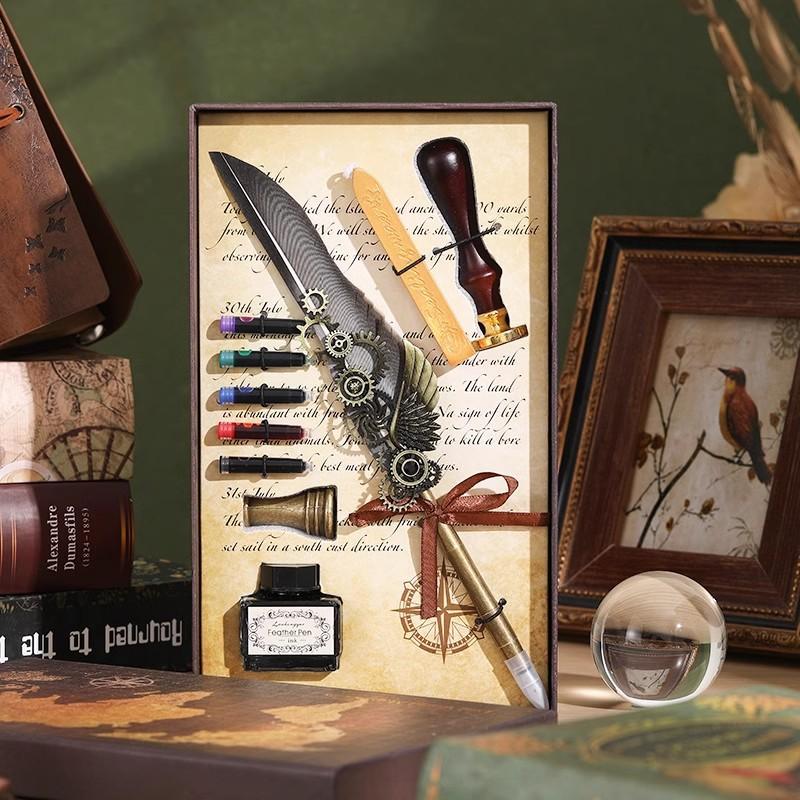 Veer Pen Uil Dip Pen Mechanische Tandwiel Inktzak Pen Geschenkdoos Verjaardagscadeau