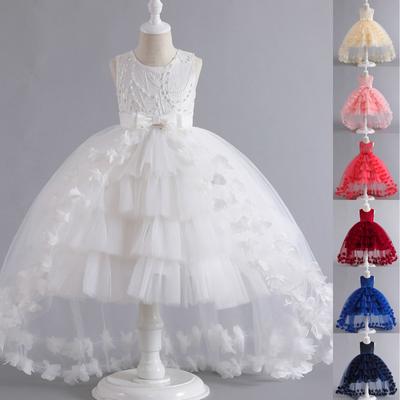 Children's Dress Princess Dress With Bow Solid Color Sequin Performance Cake Dress