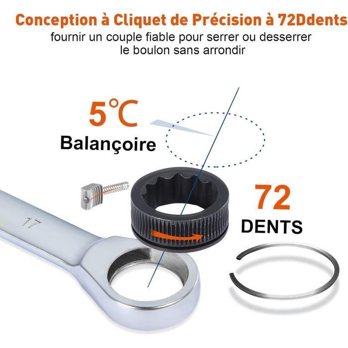 Clé plate à cliquet - sorako - 12 pièces - acier chrome-vanadium - sac de rangement - 8-19 mm