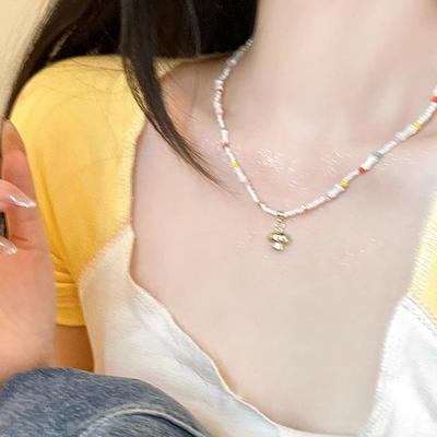 Rice Beads Glass Beads Beaded Mushroom Necklace Vacation Style Personalized Design Collarbone Chain Fashion Fresh Temperament Necklace Women