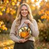 Round Stained Glass Hanging Ornament with Pumpkin and Corn Design for Window Decoration Indoor Outdoor Use