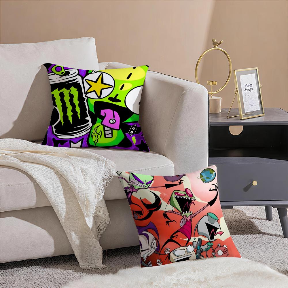 Weird Wacky Absurd Animated Series IInvader Zim Cushion Cover Pillowcase Short Plush Invisible Zipper Room Sofa Cushion Cover
