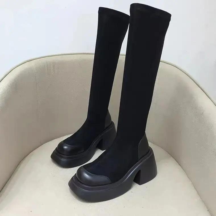 Ladies Knee High Shaft Shoes Thigh New In Platform Women's Long Boots Above Over The Boot Gyaru Goth Gothic Demi-season Quality