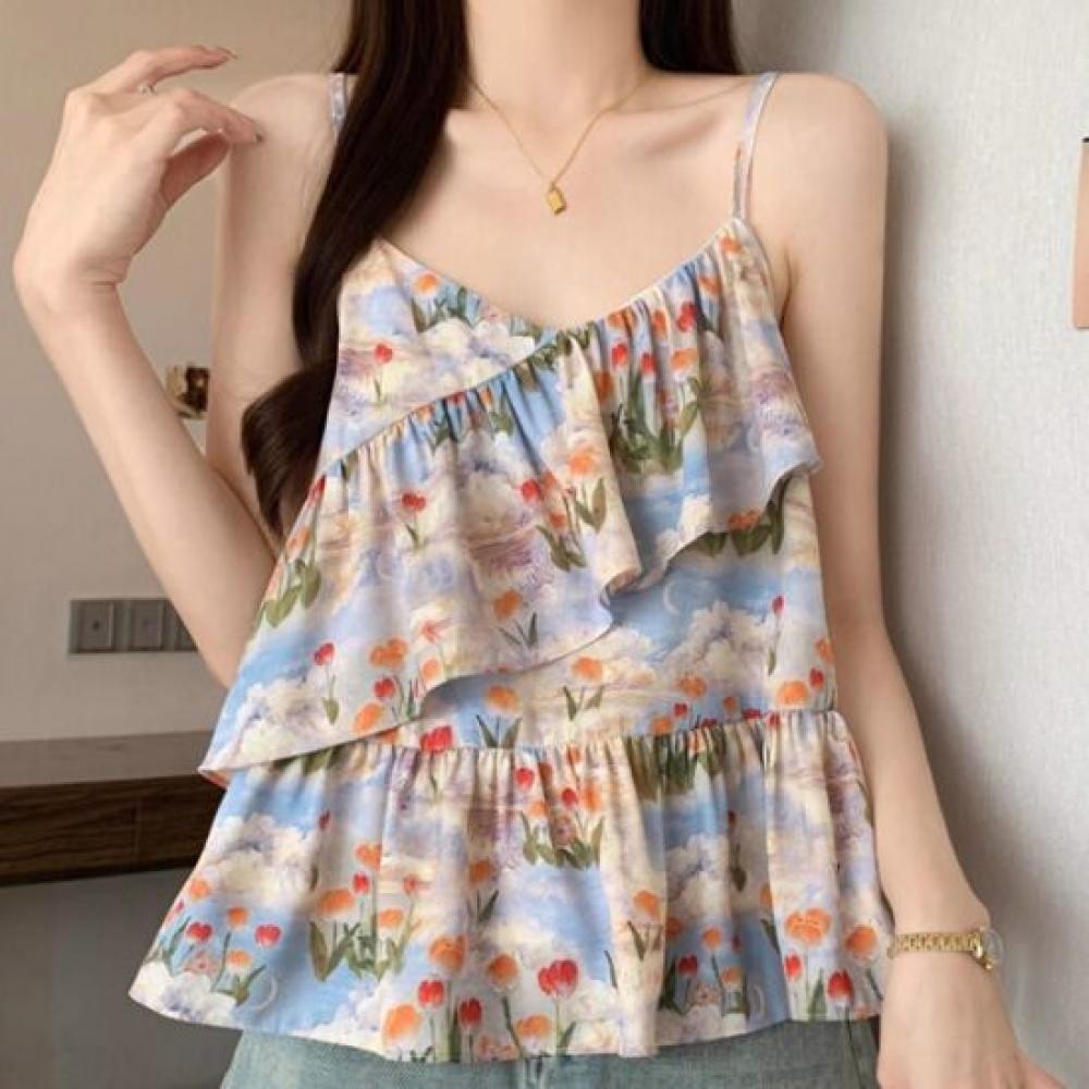 Navava Women Lovely Flower Frill Sleeveless Blouse Nb3138