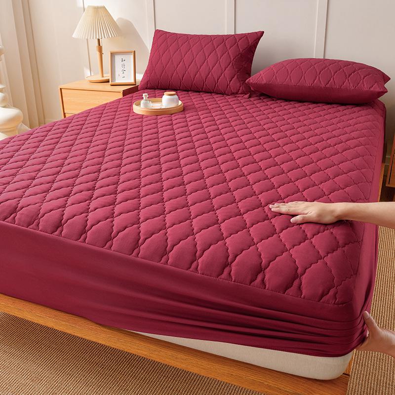 

Водонепроникне однотонне стьобане простирадло - Потовщений, Непромокальний захисник матраца 99x190cm + 30cm вина червоного кольору