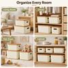 Cream Storage Box with Lid, Stackable PP Organizer Bin with Handles for Closet, Shelf, Kids Room and Home Storage