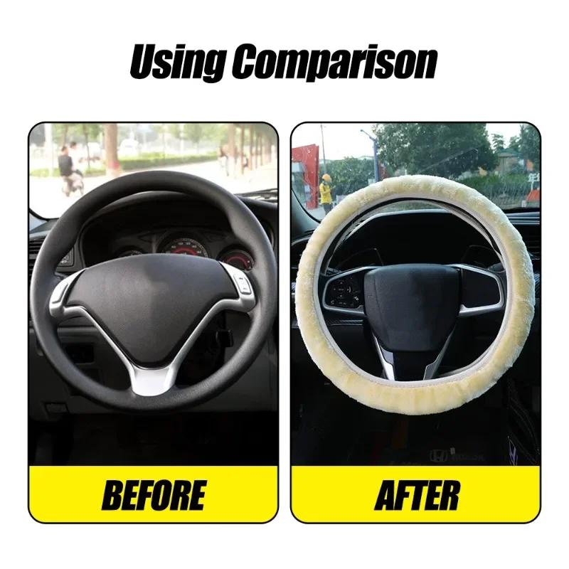 Car Steering Wheel Cover Gearshift Handbrake Cover Protector Decoration Winters Warm Thick Plush Collar Soft  Non Slip Women Man