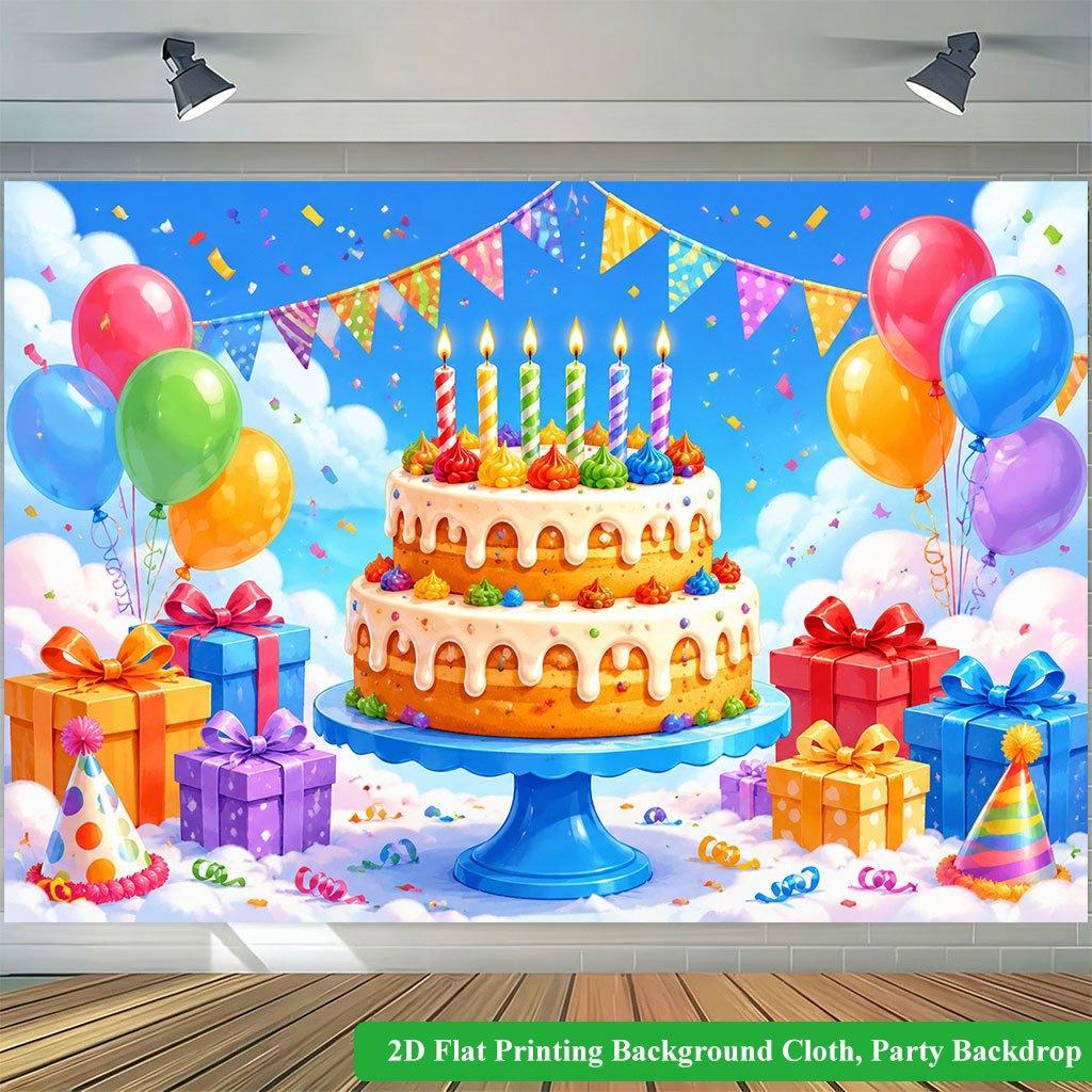 2D Flat Backdrop1pc Balloons Cake Gift Party Backdrop Banner Polyester Wall Decor For Living Room Bedroom Office Outdoor Decor Party