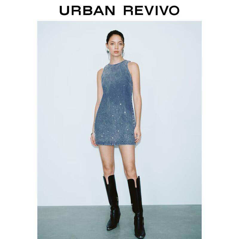 

UR 2025 Весеннее Ретро Джинсовое Платье Без Рукавов с Бисерной Отделкой M