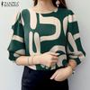 ZANZEA Women Casual O-neck 3/4 Sleeve Loose Print Blouse