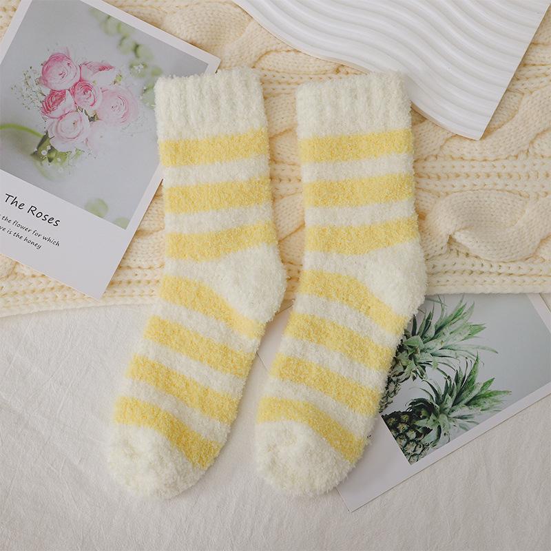 Women's Winter Mid-calf Socks, Coral Fleece Socks, Thickened and Fleece Warm Striped Fleece Socks