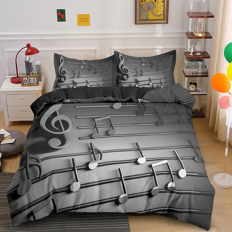 Music Notes Bedding Set Duvet Cover Set Piano Keys Keyboard Bed Set Classic Music Melody Comforter Cover Quilt Cover Room Decor