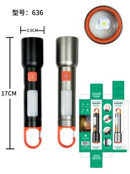 LED Rechargeable Flashlight, Aluminum Alloy Zoomable Torch with Multiple Light Modes, Portable Hook Design Outdoor Emergency Work Light