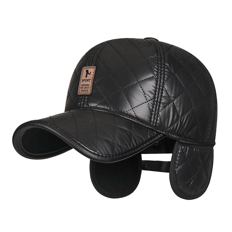 Winter Windproof PU Earmuff Hat: Warm Quilted Leather-Style Baseball Cap for Middle-Aged & Elderly