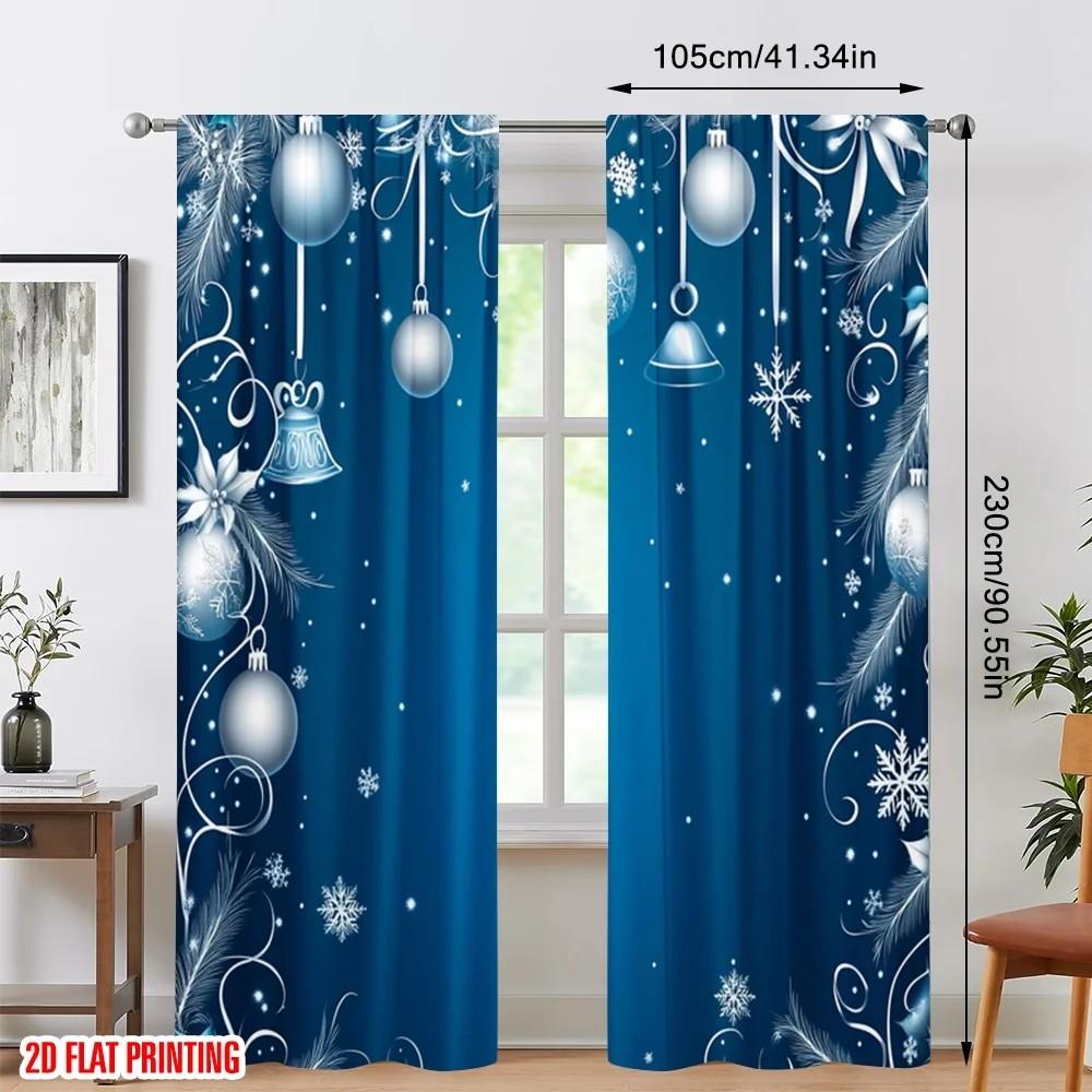 2pcs Festive Christmas Ornament & Snowflake Pattern Curtains Designed for Light Blocking Premium Material Suitable for Ch