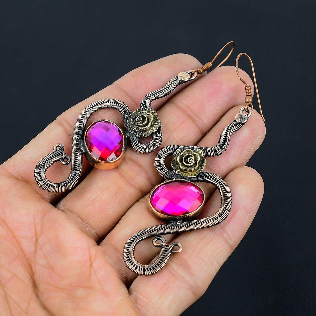 Faceted Mystic Topaz Earrings, 999 Copper Wire Wrapped Earrings, Handmade Gemstone Jewelry, Gifts For Wife Brand New Earrings