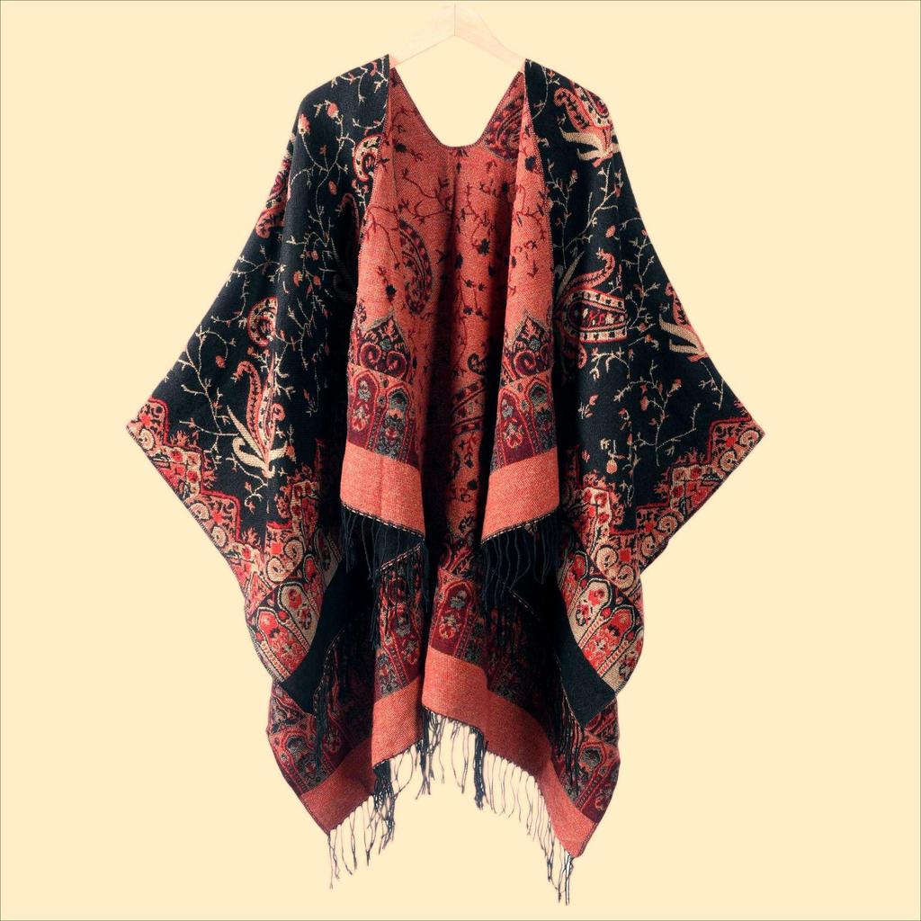 Versatile Plaid Women's Faux Cashmere Shawl: Ethnic Style Slit Cape for Autumn/Winter