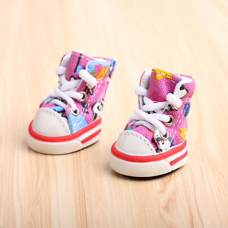 4 st/set Pet Dog Dog Shoes Four Seasons Sports Canvas Ball Skor Teddy Bichon Varm mjuk botten Små hundar