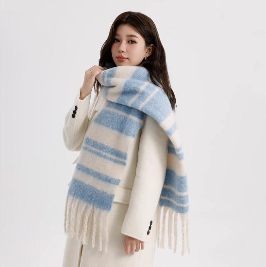 Korean New Autumn and Winter Versatile Scarf Big Shawl Japanese Fringed Milk Blue Jk Plaid Scarf