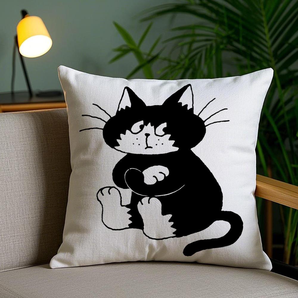 Cute Cat Cushion Cover Plush Fabric DoubleSided Printed Invisible Zipper Sofa Pillow Case Home Bedroom Decor