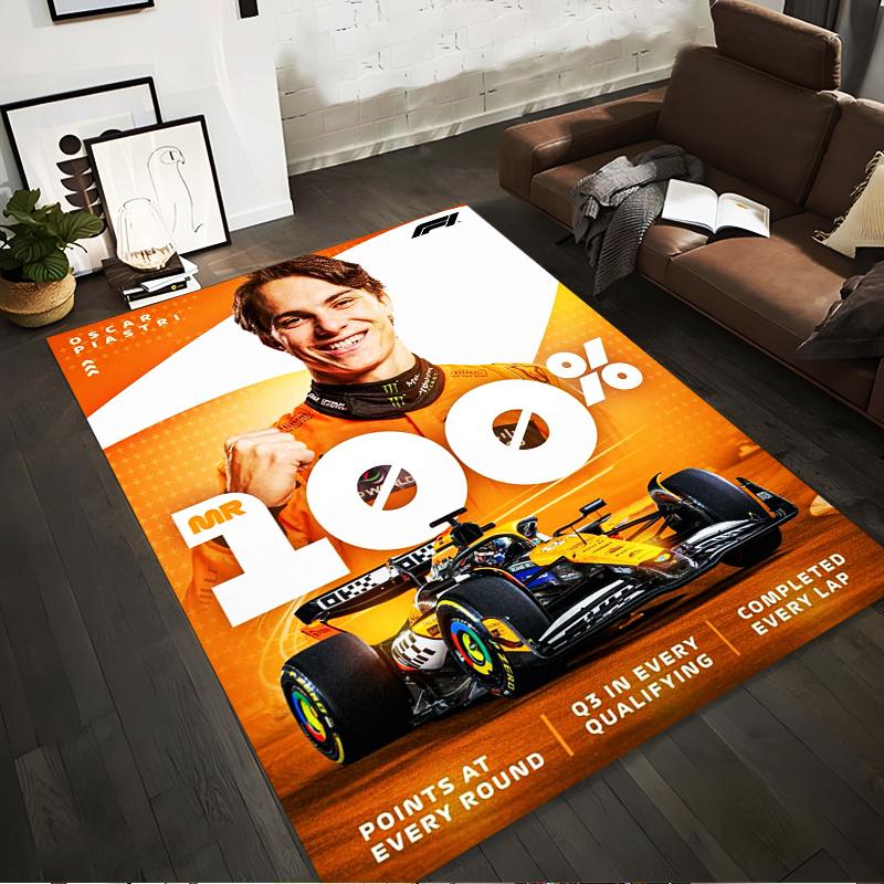 F1 Racing Theme with Driver and Car Design, Non-slip rug suitable for living room and bedroom sofas.
