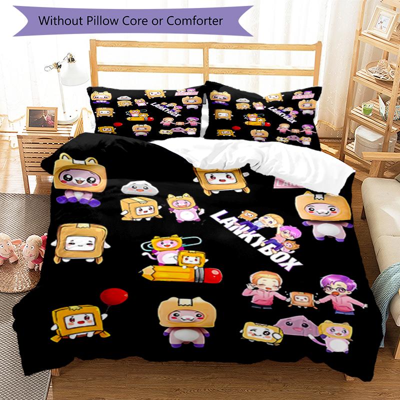 3pcs Lankybox Foxy and Rocky Pattern Bedding Set Duvet Cover Set Includes Duvet Cover &pillowcases, Perfect All Season Bedroom Decoration & Gift