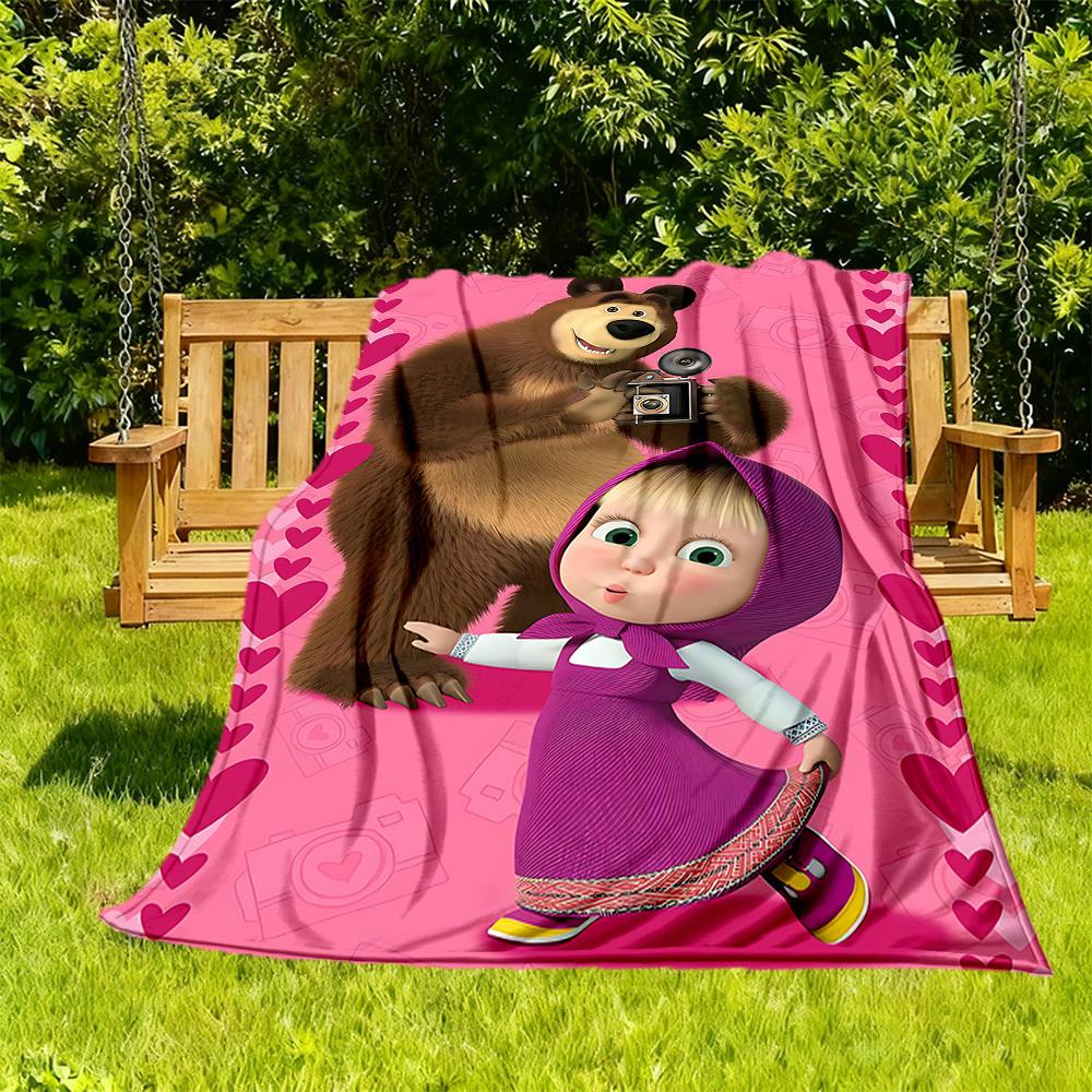 1pc Masha Bear Outdoor Blanket Lightweight Flannel, Soft & Warm, All-Season Use for Sofa, Outdoor, Camping, Living Room045
