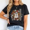 Comfort Colors Halloween and Kids Tshirt Floral Ghost Tee Retro Autumn Checkerboard T-and Kids Tshirt Cute Spooky Season Graphic Tee