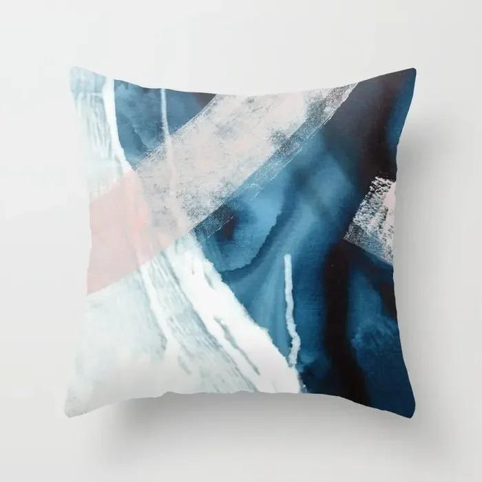 Oil Painting Texture Nordic Blue Agate Marble Abstract Pillowcase Soft Sofa Decoration Car Home