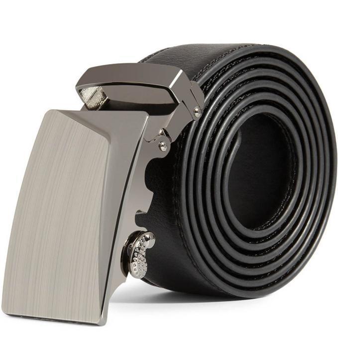 Luxury Men's Fashion Automatic Buckle Belt Black Leather Ratchet Strap Jeans Hot