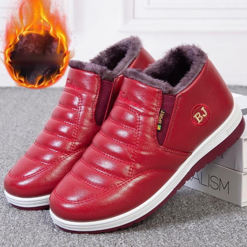 Женские зимние толстые теплые флисовые ботильоны, уличные ботинки с высоким верхом, нескользящая подошва, повседневные ботильоны на меху для снега 47 красный