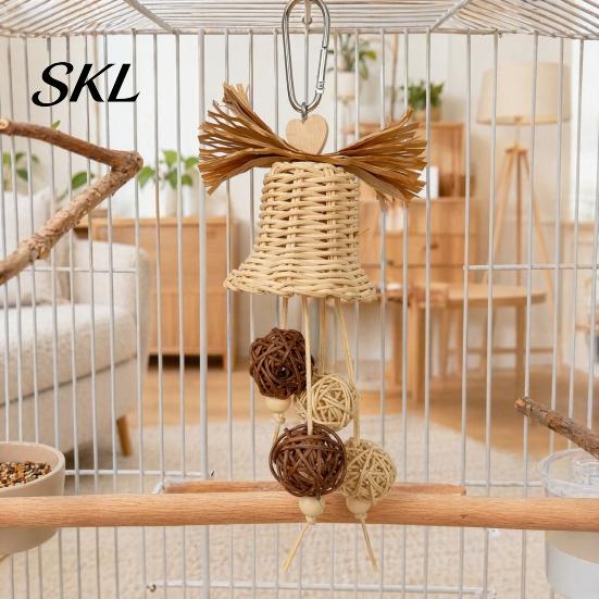 Bell-shaped Bird Toy Rattan Woven Parrot Toy, Bell Chew Chewing with Bells or Balls, Cage Accessories for Cockatiels Budgies Small Medium Parrots